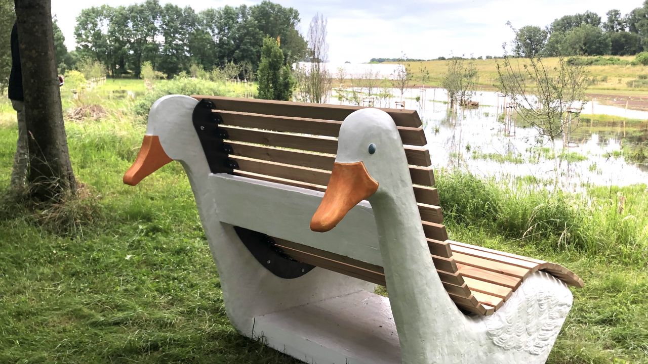 Gans Relaxbank in den Monheimer Rheinauen